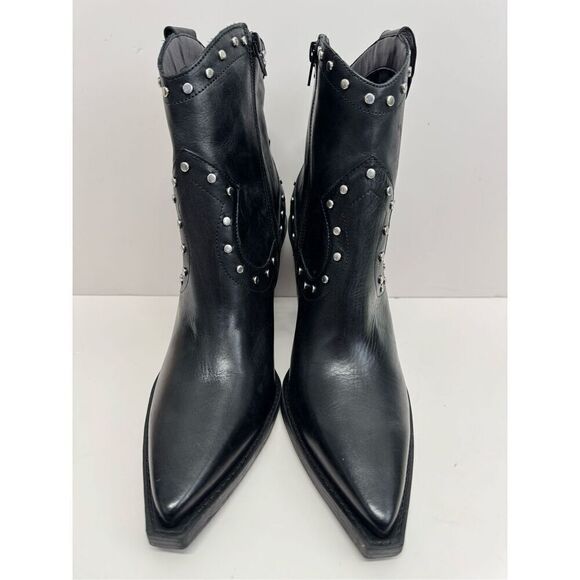 Arezzo Boots Size 10B Black Leather Block Heel Studded Booties Side Zip NEW - Picture 4 of 10